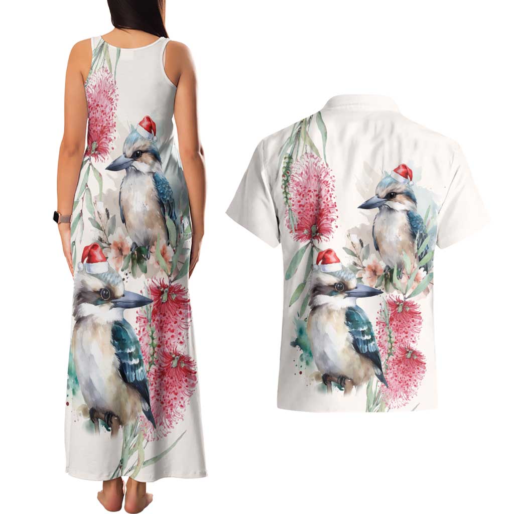 Australia Christmas Couples Matching Tank Maxi Dress and Hawaiian Shirt Jolly Kookaburra Bottlebrush Watercolor - Aussie Hoodie