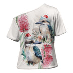 Australia Christmas Cross Shoulder Shirt Jolly Kookaburra Bottlebrush Watercolor - Aussie Hoodie