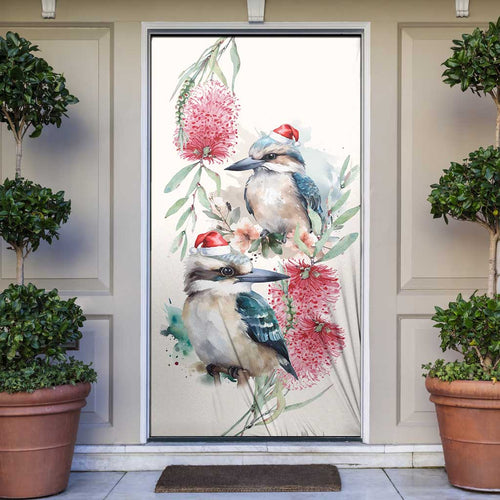 Australia Christmas Door Cover Jolly Kookaburra Bottlebrush Watercolor - Aussie Hoodie
