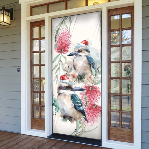 Australia Christmas Door Cover Jolly Kookaburra Bottlebrush Watercolor - Aussie Hoodie