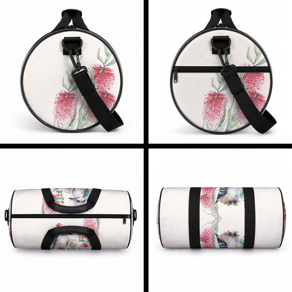 Australia Christmas Duffle Bag Jolly Kookaburra Bottlebrush Watercolor