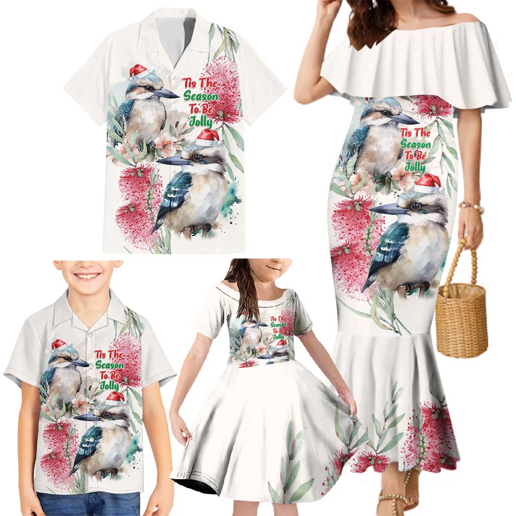 Australia Christmas Family Matching Mermaid Dress and Hawaiian Shirt Jolly Kookaburra Bottlebrush Watercolor - Aussie Hoodie