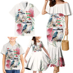 Australia Christmas Family Matching Mermaid Dress and Hawaiian Shirt Jolly Kookaburra Bottlebrush Watercolor - Aussie Hoodie