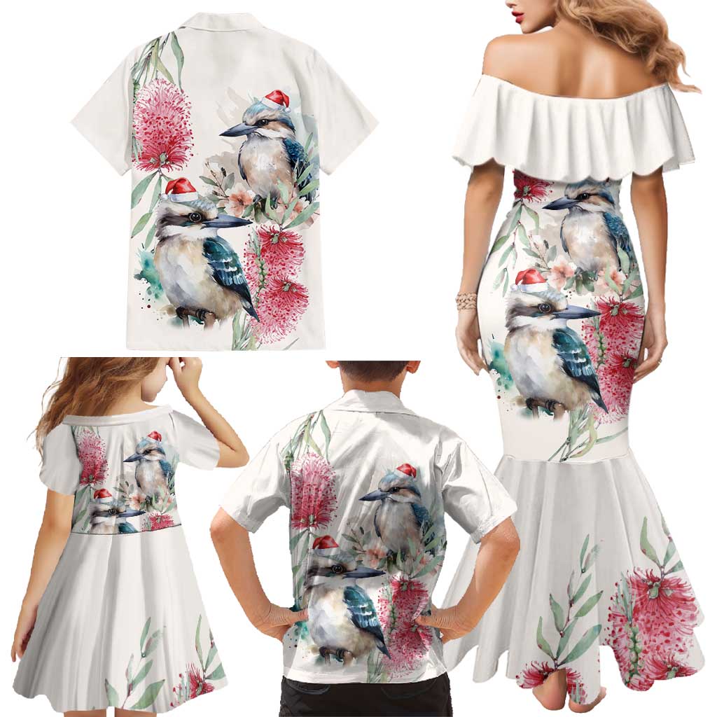 Australia Christmas Family Matching Mermaid Dress and Hawaiian Shirt Jolly Kookaburra Bottlebrush Watercolor - Aussie Hoodie