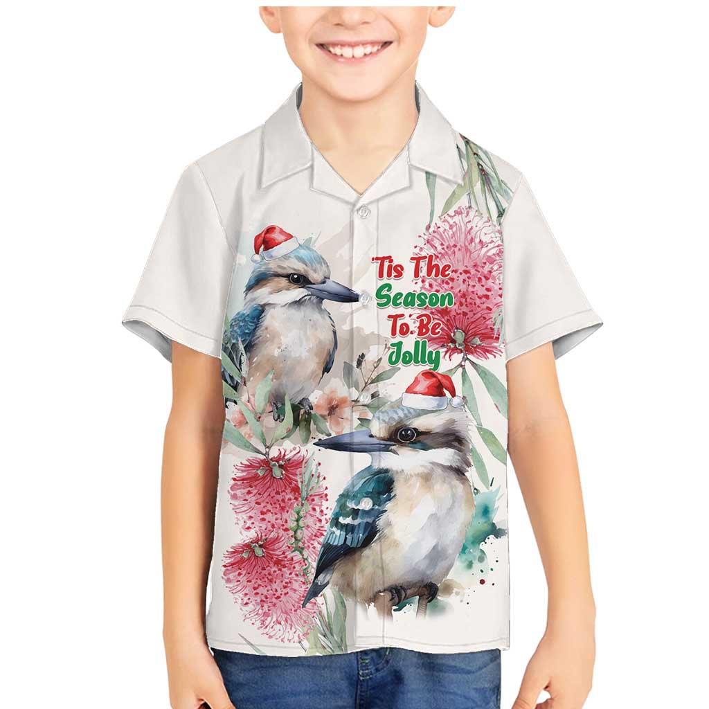 Australia Christmas Family Matching Mermaid Dress and Hawaiian Shirt Jolly Kookaburra Bottlebrush Watercolor - Aussie Hoodie