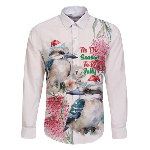 Australia Christmas Family Matching Off The Shoulder Long Sleeve Dress and Hawaiian Shirt Jolly Kookaburra Bottlebrush Watercolor - Aussie Hoodie