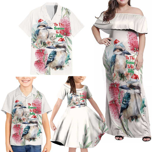 Australia Christmas Family Matching Off Shoulder Maxi Dress and Hawaiian Shirt Jolly Kookaburra Bottlebrush Watercolor - Aussie Hoodie