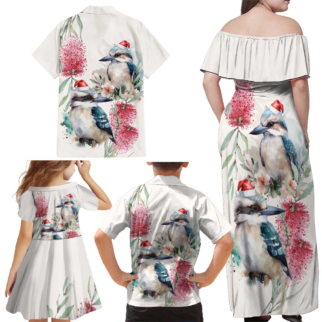 Australia Christmas Family Matching Off Shoulder Maxi Dress and Hawaiian Shirt Jolly Kookaburra Bottlebrush Watercolor - Aussie Hoodie