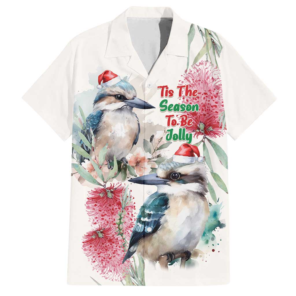 Australia Christmas Family Matching Off Shoulder Maxi Dress and Hawaiian Shirt Jolly Kookaburra Bottlebrush Watercolor - Aussie Hoodie