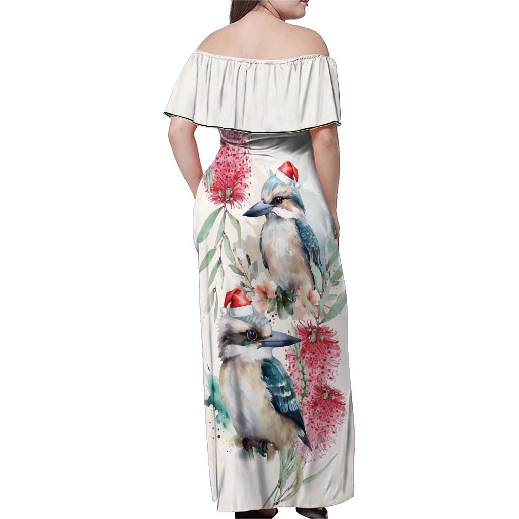 Australia Christmas Family Matching Off Shoulder Maxi Dress and Hawaiian Shirt Jolly Kookaburra Bottlebrush Watercolor - Aussie Hoodie