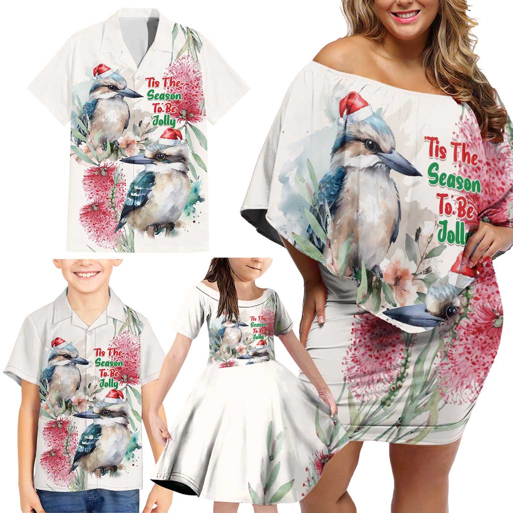 Australia Christmas Family Matching Off Shoulder Short Dress and Hawaiian Shirt Jolly Kookaburra Bottlebrush Watercolor - Aussie Hoodie