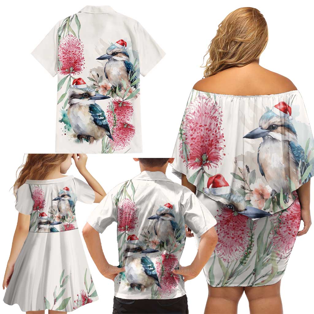 Australia Christmas Family Matching Off Shoulder Short Dress and Hawaiian Shirt Jolly Kookaburra Bottlebrush Watercolor - Aussie Hoodie