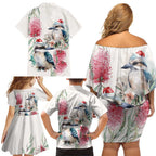 Australia Christmas Family Matching Off Shoulder Short Dress and Hawaiian Shirt Jolly Kookaburra Bottlebrush Watercolor - Aussie Hoodie