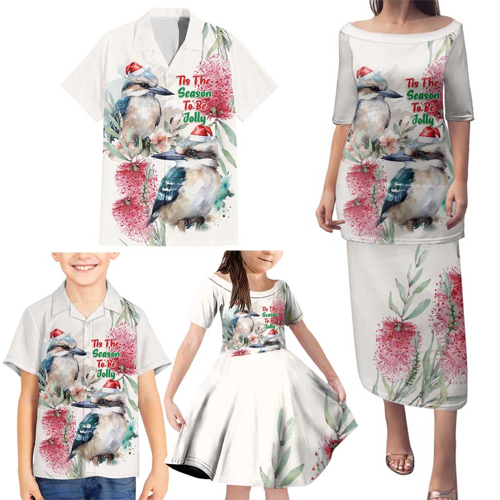Australia Christmas Family Matching Puletasi and Hawaiian Shirt Jolly Kookaburra Bottlebrush Watercolor - Aussie Hoodie
