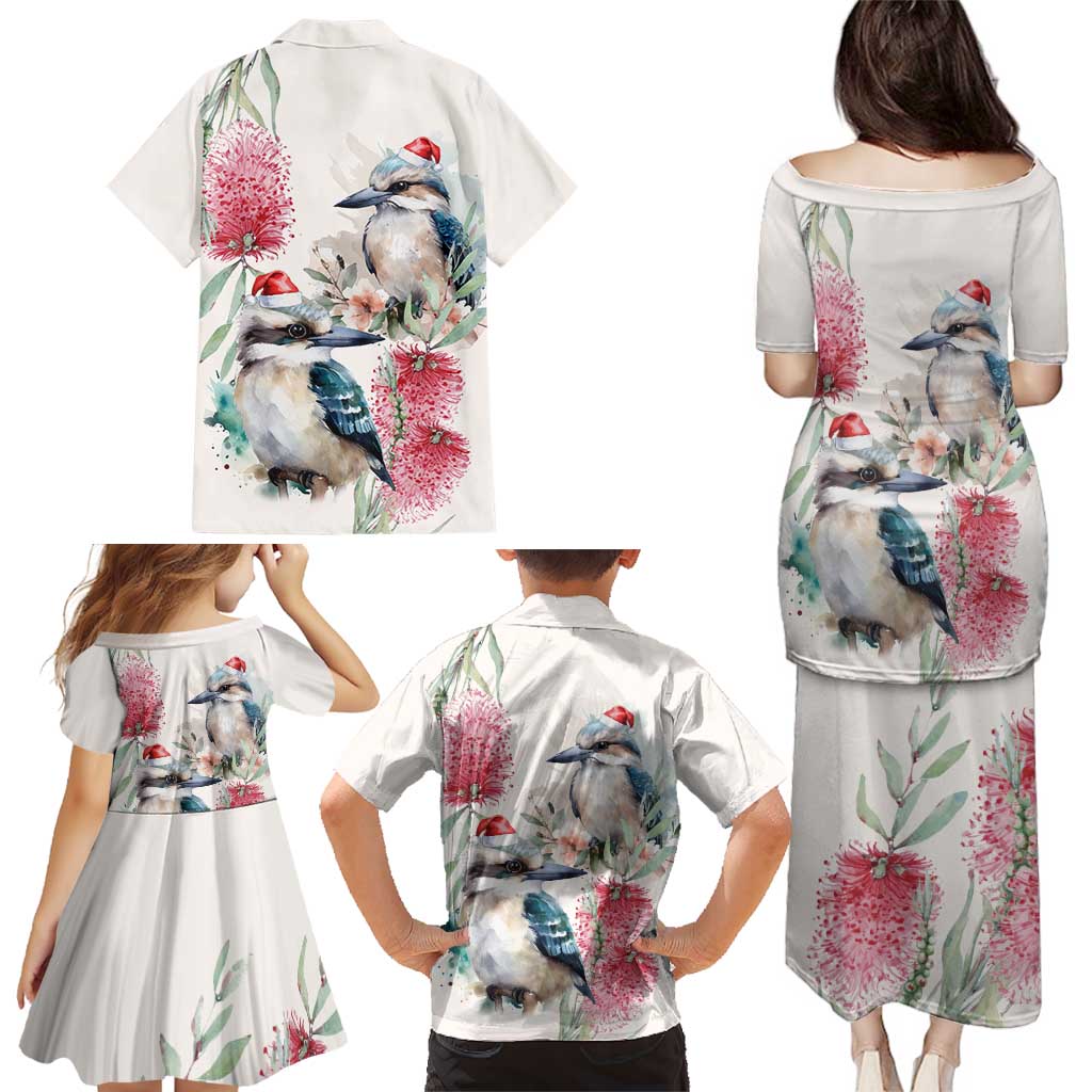 Australia Christmas Family Matching Puletasi and Hawaiian Shirt Jolly Kookaburra Bottlebrush Watercolor - Aussie Hoodie