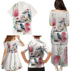 Australia Christmas Family Matching Puletasi and Hawaiian Shirt Jolly Kookaburra Bottlebrush Watercolor - Aussie Hoodie