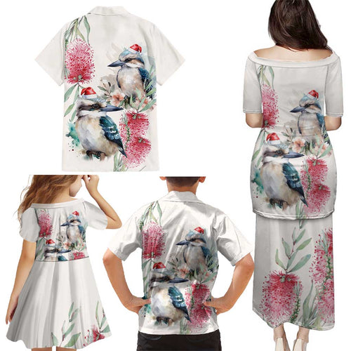 Australia Christmas Family Matching Puletasi and Hawaiian Shirt Jolly Kookaburra Bottlebrush Watercolor - Aussie Hoodie