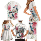 Australia Christmas Family Matching Short Sleeve Bodycon Dress and Hawaiian Shirt Jolly Kookaburra Bottlebrush Watercolor - Aussie Hoodie