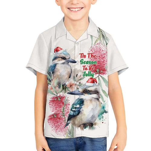 Australia Christmas Family Matching Short Sleeve Bodycon Dress and Hawaiian Shirt Jolly Kookaburra Bottlebrush Watercolor - Aussie Hoodie