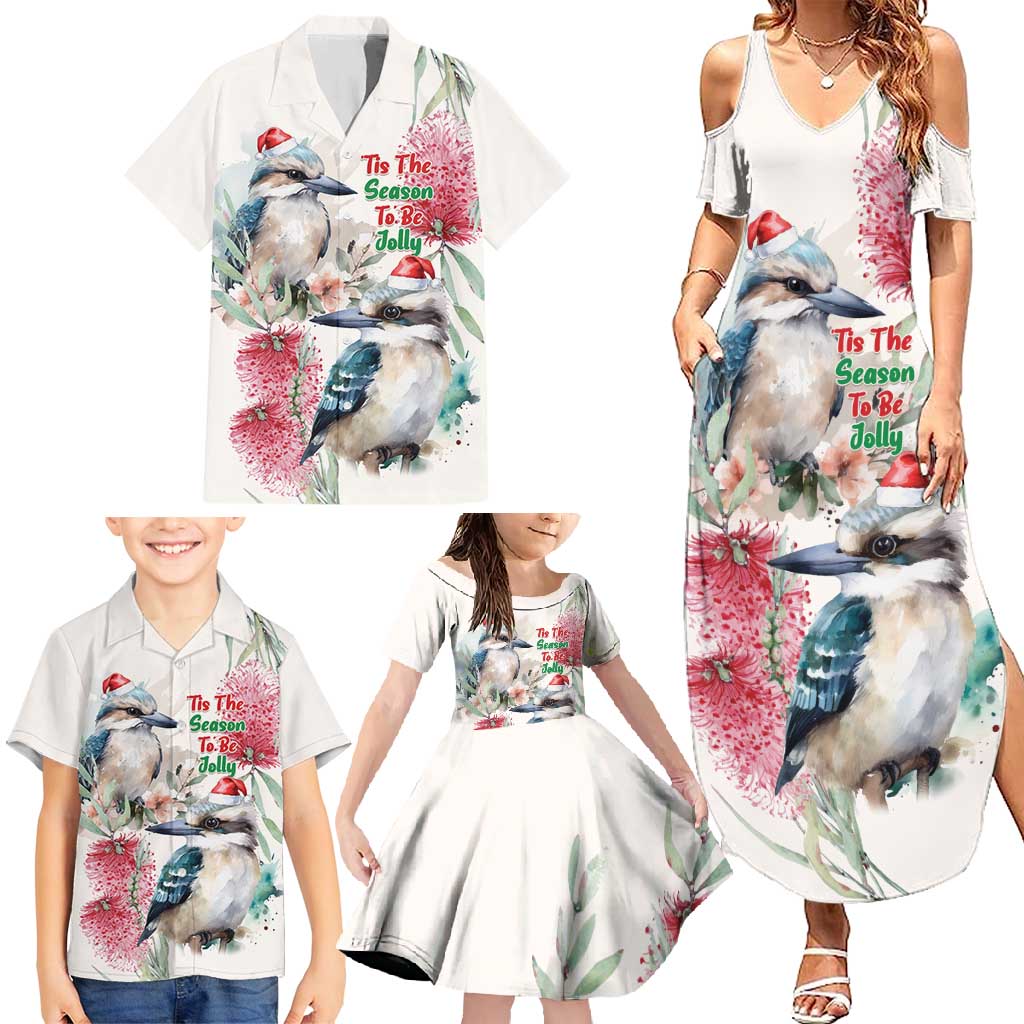 Australia Christmas Family Matching Summer Maxi Dress and Hawaiian Shirt Jolly Kookaburra Bottlebrush Watercolor - Aussie Hoodie