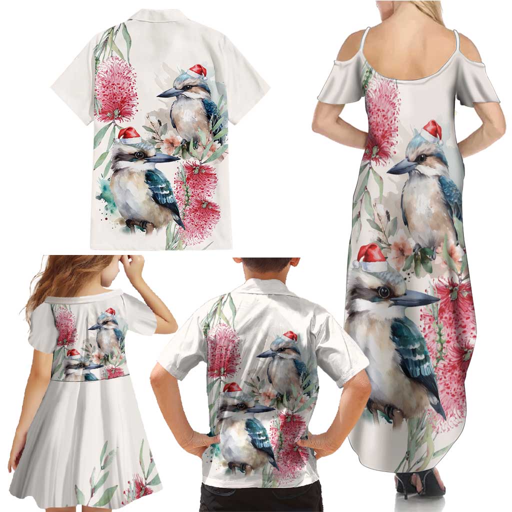 Australia Christmas Family Matching Summer Maxi Dress and Hawaiian Shirt Jolly Kookaburra Bottlebrush Watercolor - Aussie Hoodie
