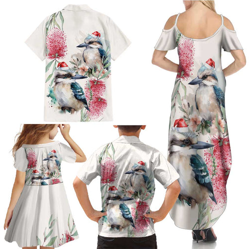 Australia Christmas Family Matching Summer Maxi Dress and Hawaiian Shirt Jolly Kookaburra Bottlebrush Watercolor - Aussie Hoodie