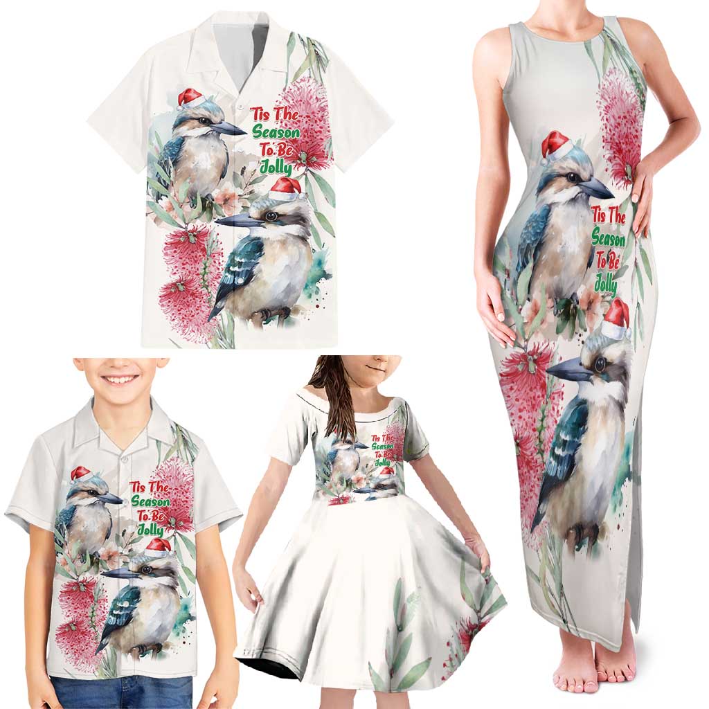 Australia Christmas Family Matching Tank Maxi Dress and Hawaiian Shirt Jolly Kookaburra Bottlebrush Watercolor - Aussie Hoodie