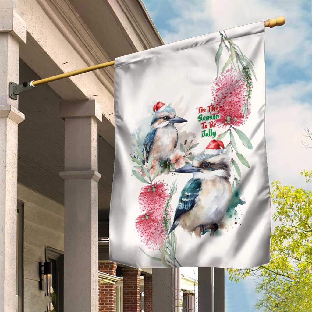Australia Christmas Garden Flag Jolly Kookaburra Bottlebrush Watercolor - Aussie Hoodie