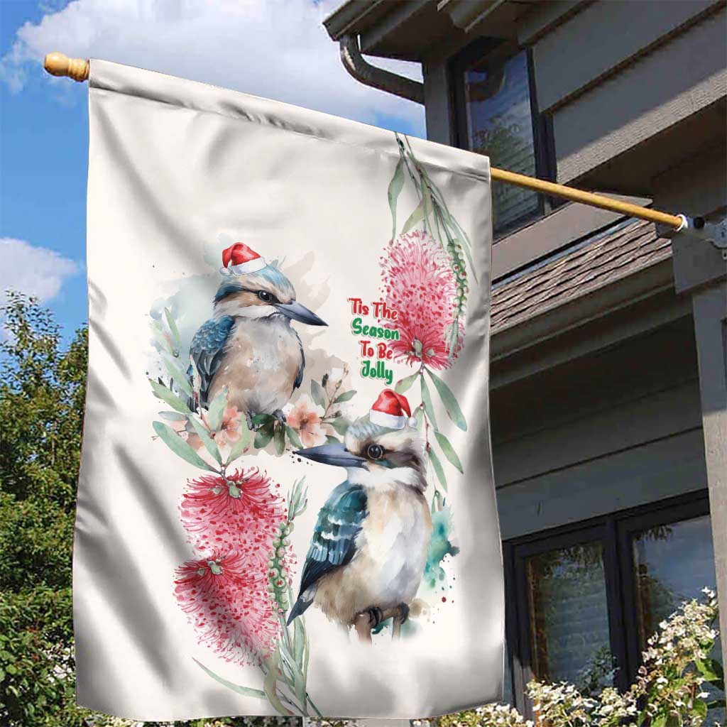 Australia Christmas Garden Flag Jolly Kookaburra Bottlebrush Watercolor - Aussie Hoodie