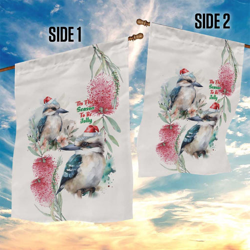 Australia Christmas Garden Flag Jolly Kookaburra Bottlebrush Watercolor - Aussie Hoodie