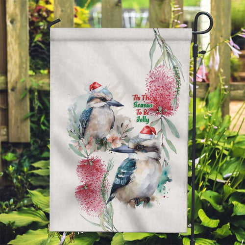 Australia Christmas Garden Flag Jolly Kookaburra Bottlebrush Watercolor - Aussie Hoodie