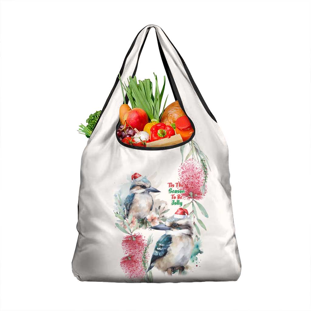 Australia Christmas Grocery Bag Jolly Kookaburra Bottlebrush Watercolor - Aussie Hoodie