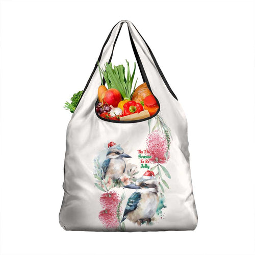 Australia Christmas Grocery Bag Jolly Kookaburra Bottlebrush Watercolor - Aussie Hoodie