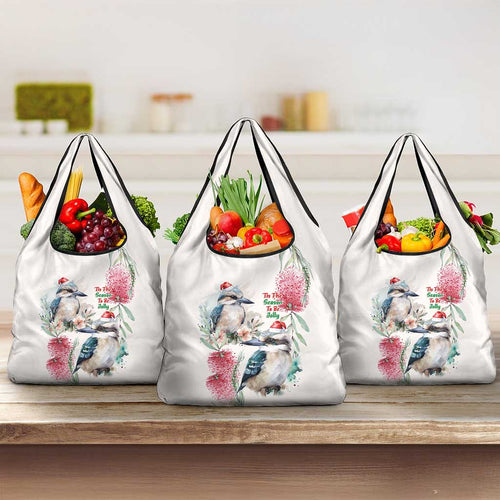 Australia Christmas Grocery Bag Jolly Kookaburra Bottlebrush Watercolor - Aussie Hoodie