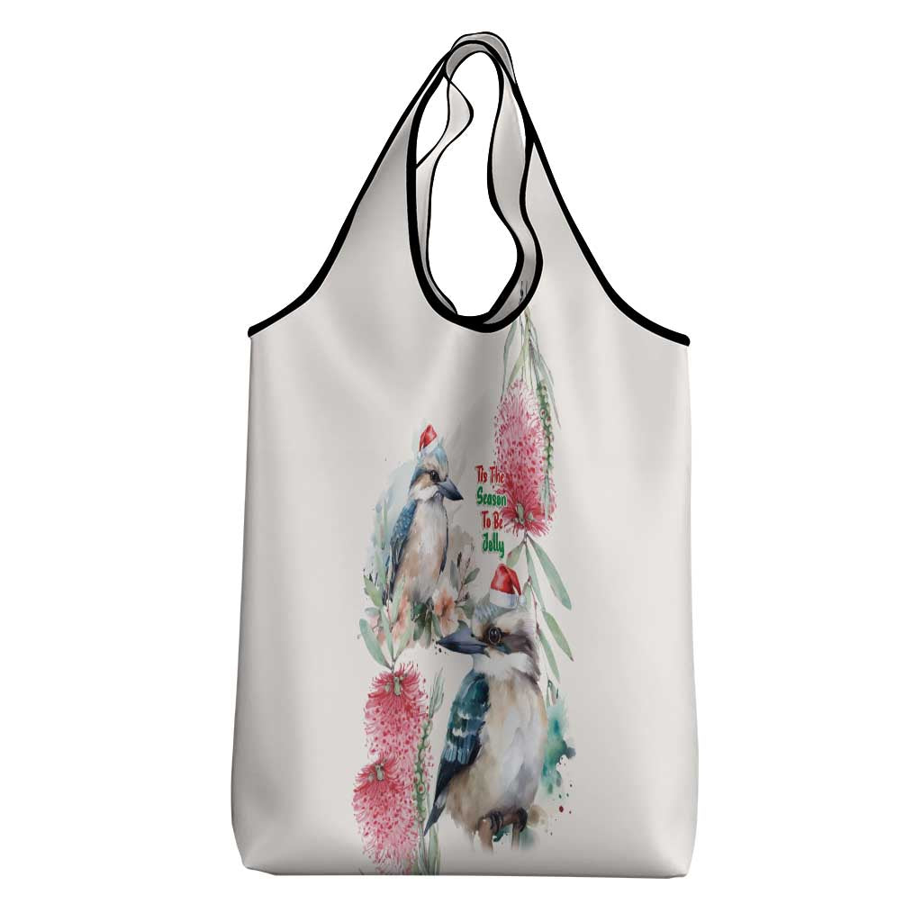 Australia Christmas Grocery Bag Jolly Kookaburra Bottlebrush Watercolor - Aussie Hoodie