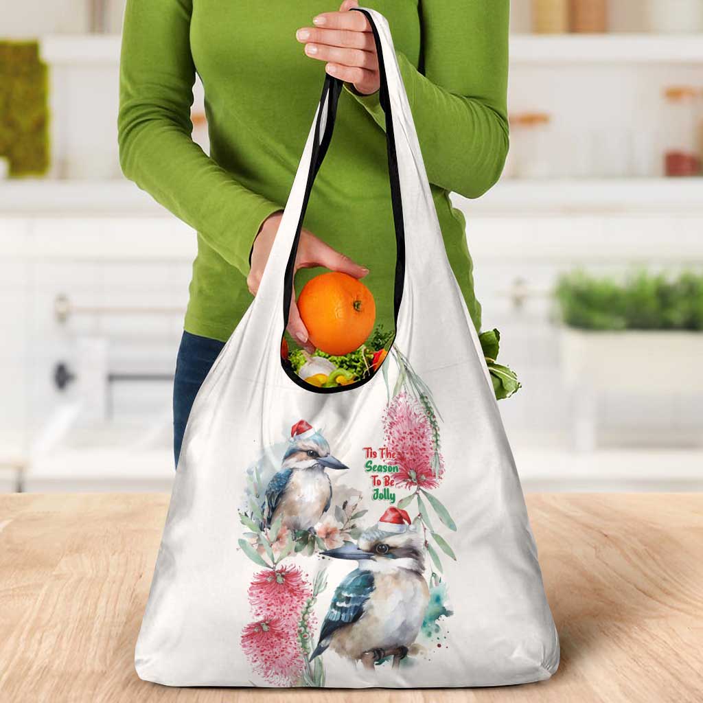 Australia Christmas Grocery Bag Jolly Kookaburra Bottlebrush Watercolor - Aussie Hoodie
