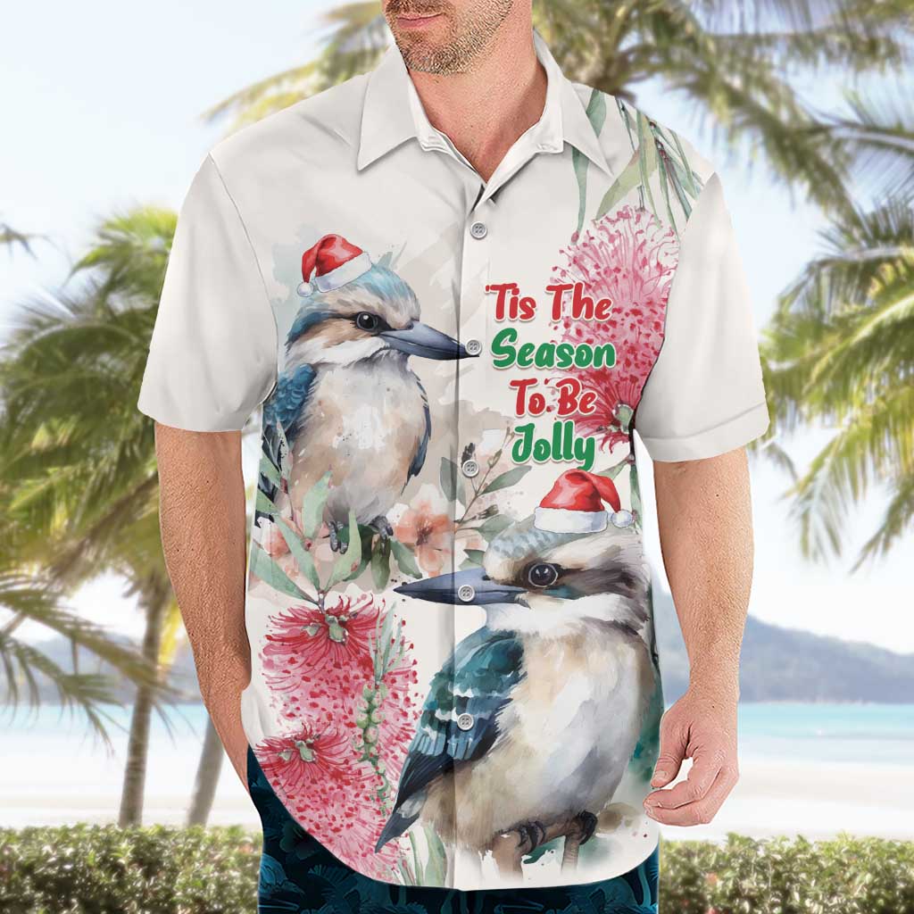 Australia Christmas Hawaiian Shirt Jolly Kookaburra Bottlebrush Watercolor - Aussie Hoodie