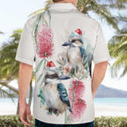 Australia Christmas Hawaiian Shirt Jolly Kookaburra Bottlebrush Watercolor - Aussie Hoodie