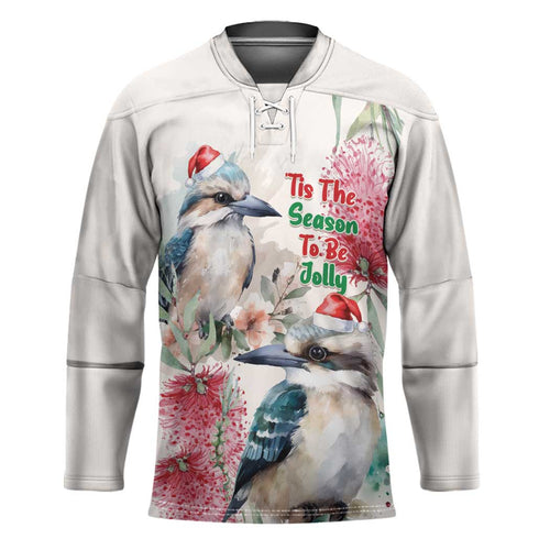 Australia Christmas Hockey Jersey Jolly Kookaburra Bottlebrush Watercolor - Aussie Hoodie
