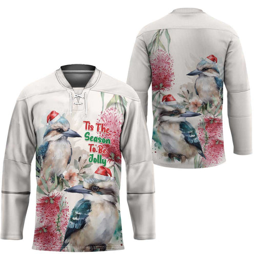Australia Christmas Hockey Jersey Jolly Kookaburra Bottlebrush Watercolor - Aussie Hoodie