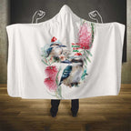 Australia Christmas Hooded Blanket Jolly Kookaburra Bottlebrush Watercolor - Aussie Hoodie