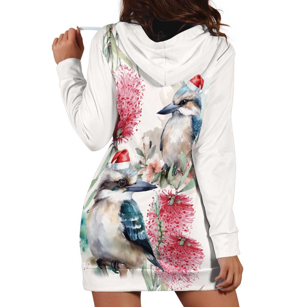 Australia Christmas Hoodie Dress Jolly Kookaburra Bottlebrush Watercolor - Aussie Hoodie