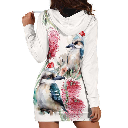 Australia Christmas Hoodie Dress Jolly Kookaburra Bottlebrush Watercolor - Aussie Hoodie