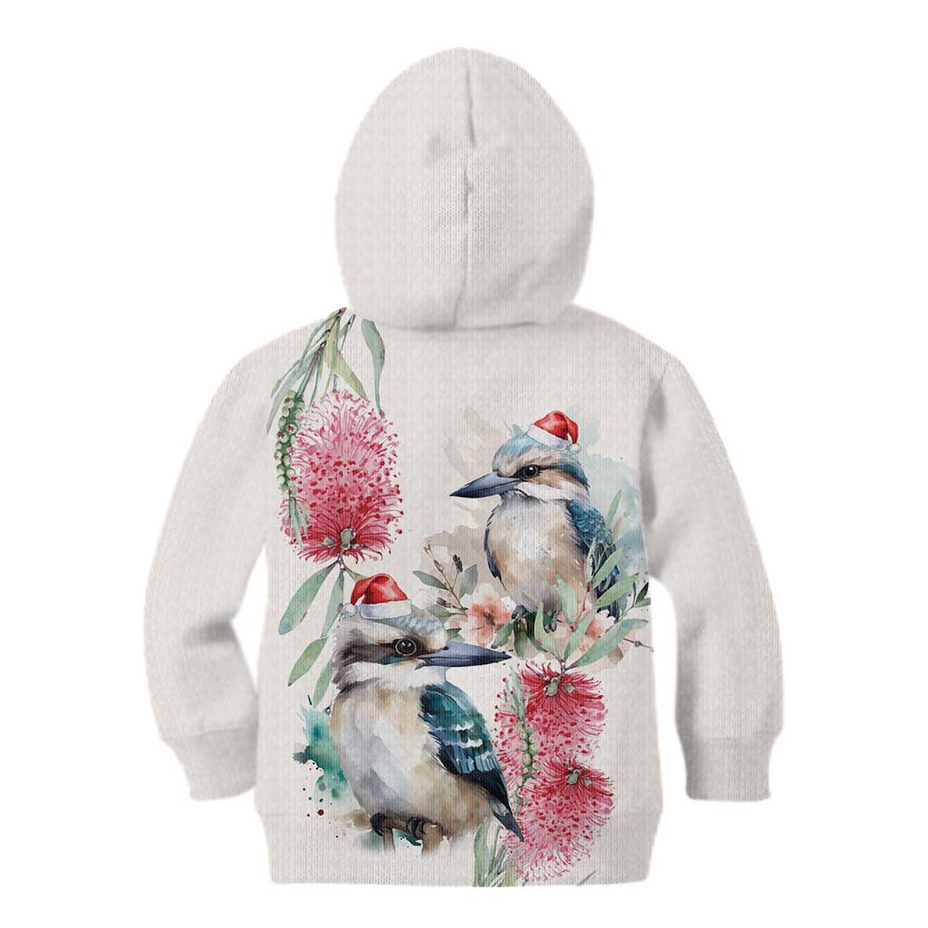 Australia Christmas Kid Hoodie Jolly Kookaburra Bottlebrush Watercolor - Aussie Hoodie