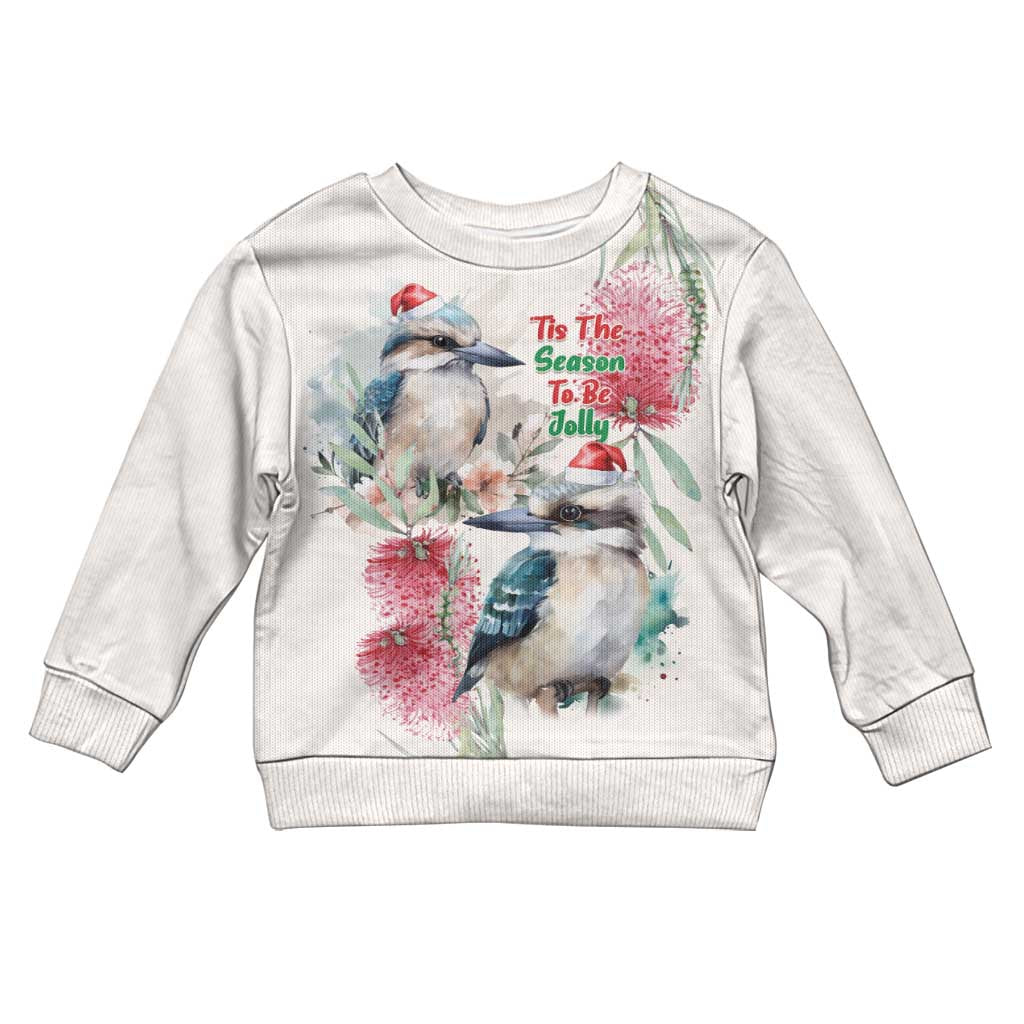 Australia Christmas Kid Ugly Christmas Sweater Jolly Kookaburra Bottlebrush Watercolor - Aussie Hoodie