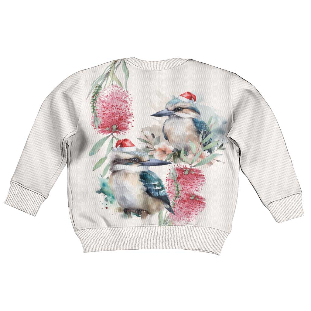 Australia Christmas Kid Ugly Christmas Sweater Jolly Kookaburra Bottlebrush Watercolor - Aussie Hoodie