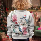 Australia Christmas Kid Ugly Christmas Sweater Jolly Kookaburra Bottlebrush Watercolor - Aussie Hoodie