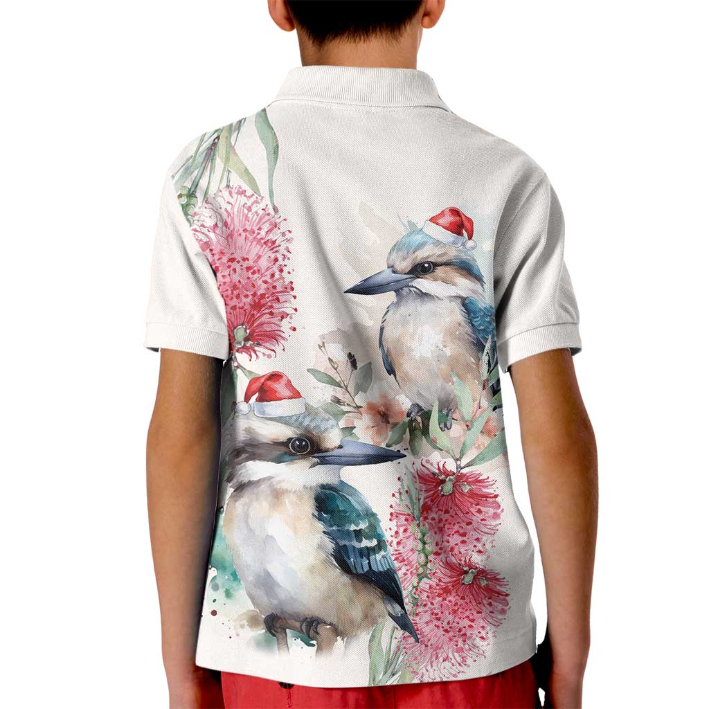 Australia Christmas Kid Polo Shirt Jolly Kookaburra Bottlebrush Watercolor - Aussie Hoodie
