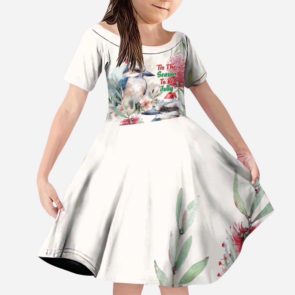 Australia Christmas Kid Short Sleeve Dress Jolly Kookaburra Bottlebrush Watercolor - Aussie Hoodie