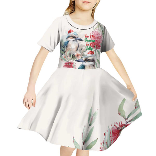 Australia Christmas Kid Short Sleeve Dress Jolly Kookaburra Bottlebrush Watercolor - Aussie Hoodie